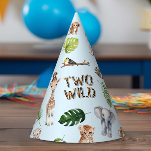 Blauw Twee Wild 2e Verjaardag Jungle dieren Feesthoedjes