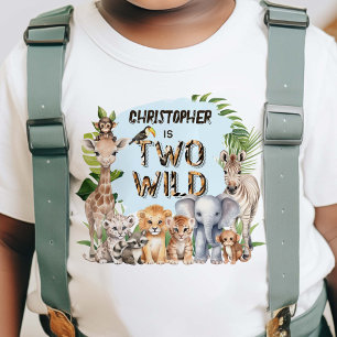 Blauw Twee Wild Thema Baby Boy Safari 2e verjaarda Kinder Shirts