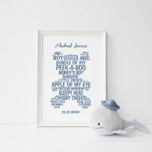 Blauw typografieposter van teddybeer (Mat) Poster
