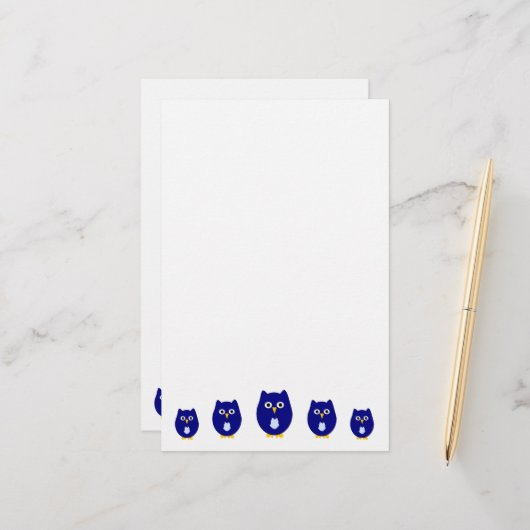 Blauw Uil Ontwerp Briefpapier (Voorkant / Achterkant in situ)