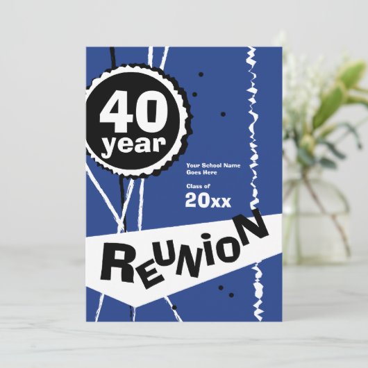 blauw Uitnodiging van de Reunion van 40 jaar (Staand voorkant)