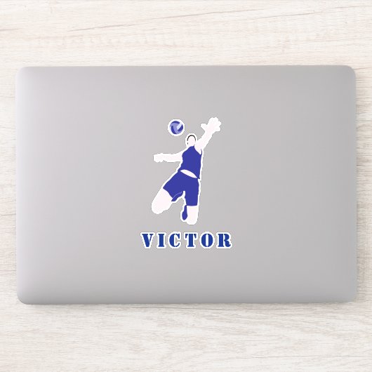 Blauw Uniform Brunette Volleyball Player & Name Sticker (Computer)