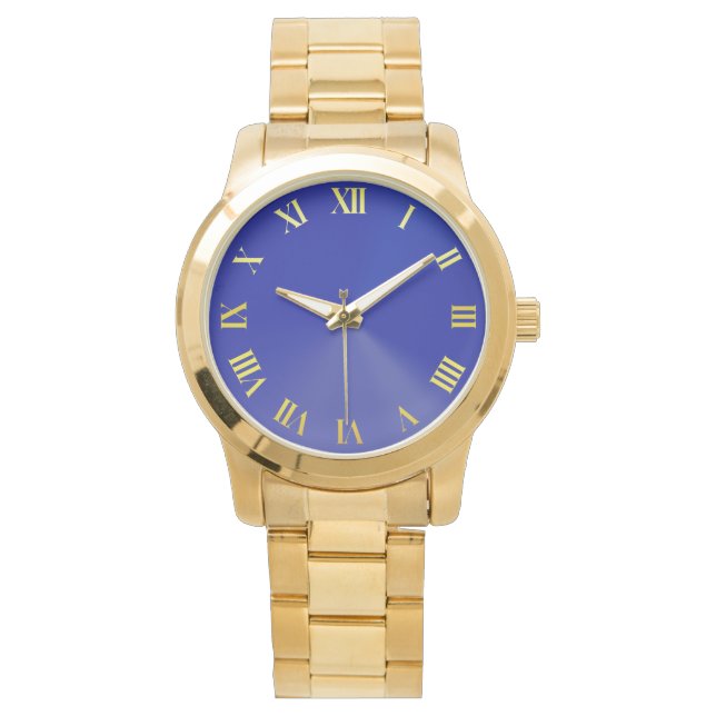 Blauw Unisex Oversized gouden armband horloge (Voorkant)