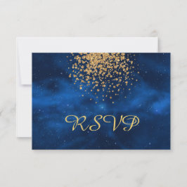 Blauw universum met gouden Confetti RSVP Kaartje
