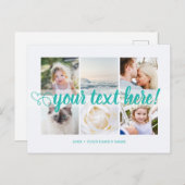 Blauw Uw aangepaste tekst 6 foto's collage univers Briefkaart (Voorkant / Achterkant)