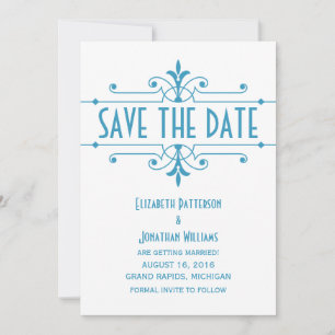 Blauw v2 Fancy Sierlijke Save the Date Uitnodiging