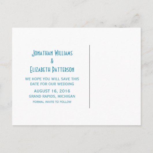 Blauw v2 Fancy Versiering Opslaan Briefkaart Datum (Achterkant)