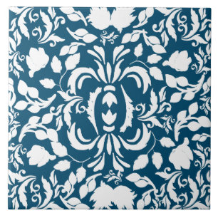 blauw van de marine en wit William Morris patroon Tegeltje