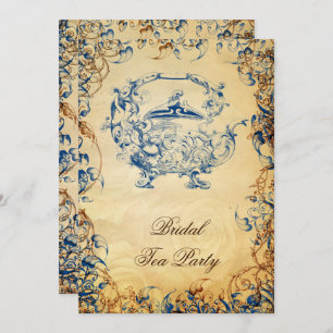 blauw van de Teapot Rustic Bridal Tea Invites Kaart