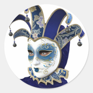 Blauw Venetiaans carnivale masker in profiel Ronde Sticker