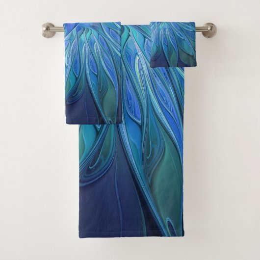 Blauw ventilatorpatroon, Abstracte fractale kunst Bad Handdoek (Insitu)