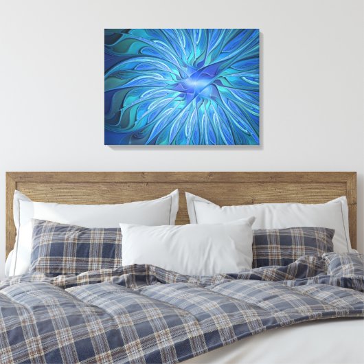 Blauw ventilatorpatroon, Abstracte fractale kunst Canvas Afdruk (Insitu (Slaapkamer))