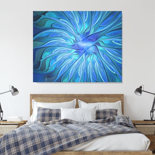 Blauw ventilatorpatroon, Abstracte fractale kunst Canvas Afdruk (Insitu (Slaapkamer))