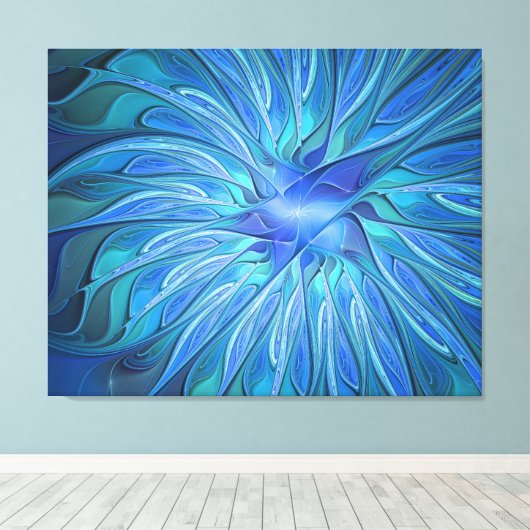 Blauw ventilatorpatroon, Abstracte fractale kunst Canvas Afdruk (Insitu (Houten vloer))