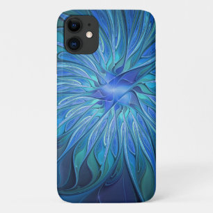 Blauw ventilatorpatroon, Abstracte fractale kunst iPhone 11 Hoesje