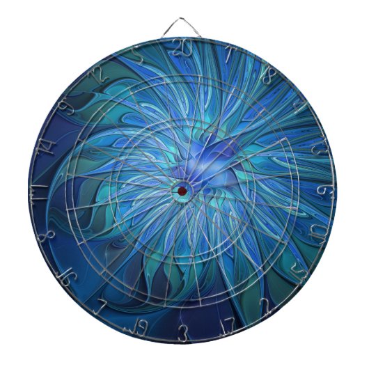 Blauw ventilatorpatroon, Abstracte fractale kunst Dartbord (Voorkant)