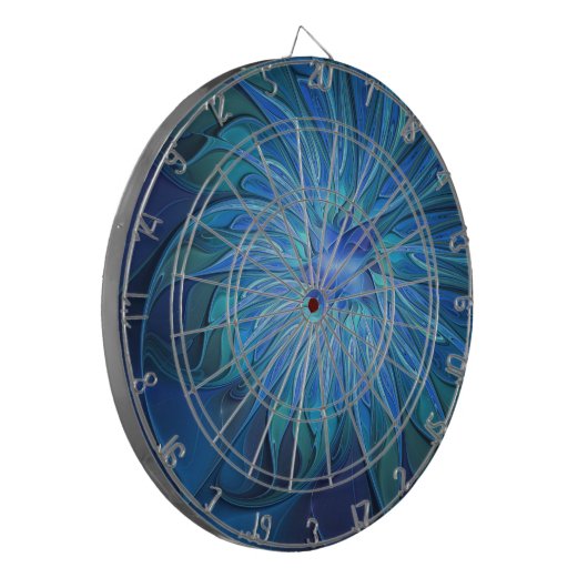 Blauw ventilatorpatroon, Abstracte fractale kunst Dartbord (Voorkant Links)