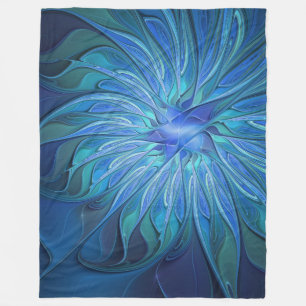 Blauw ventilatorpatroon, Abstracte fractale kunst Fleece Deken