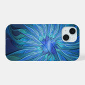 Blauw ventilatorpatroon, Abstracte fractale kunst iPhone 15 Hoesje (Achterkant horizontaal)