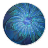 Blauw ventilatorpatroon, Abstracte fractale kunst Keramische Knop (Voorkant)