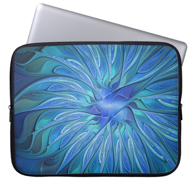 Blauw ventilatorpatroon, Abstracte fractale kunst Laptop Sleeve (Voorkant)
