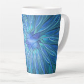 Blauw ventilatorpatroon, Abstracte fractale kunst Latte Mok (Rechterhoek)
