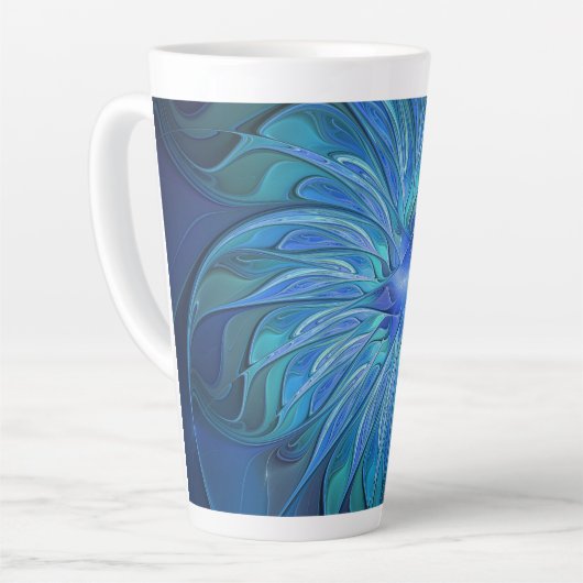 Blauw ventilatorpatroon, Abstracte fractale kunst Latte Mok (Linkerhoek)