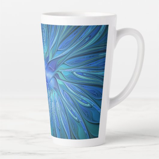 Blauw ventilatorpatroon, Abstracte fractale kunst Latte Mok (Rechts)