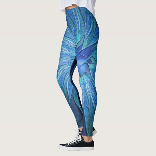 Blauw ventilatorpatroon, Abstracte fractale kunst Leggings (Links)