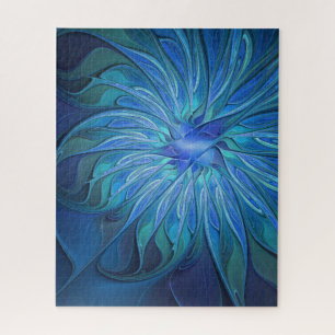 Blauw ventilatorpatroon, Abstracte fractale kunst Legpuzzel