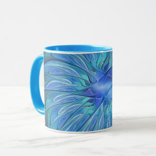 Blauw ventilatorpatroon, Abstracte fractale kunst Mok