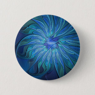 Blauw ventilatorpatroon, Abstracte fractale kunst Ronde Button 5,7 Cm