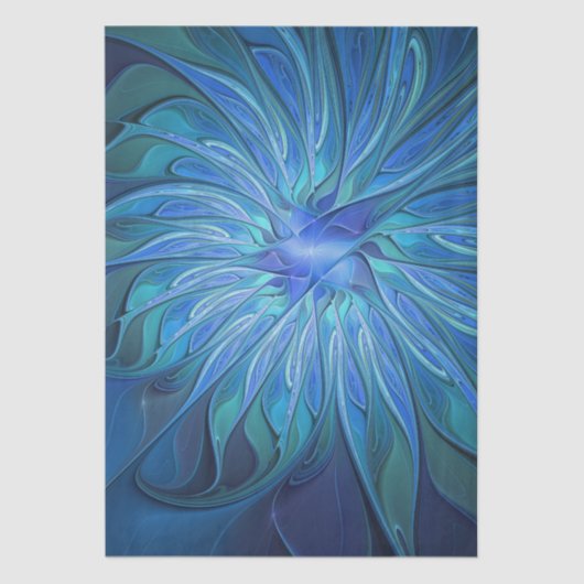 Blauw ventilatorpatroon, Abstracte fractale kunst Tissuepapier (Voorkant)