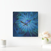 Blauw ventilatorpatroon, Abstracte fractale kunst Vierkante Klok (Huis)