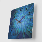 Blauw ventilatorpatroon, Abstracte fractale kunst Vierkante Klok (Hoek)