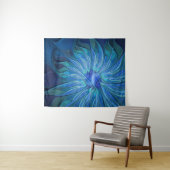 Blauw ventilatorpatroon, Abstracte fractale kunst Wandkleed (In Situ (horizontaal))