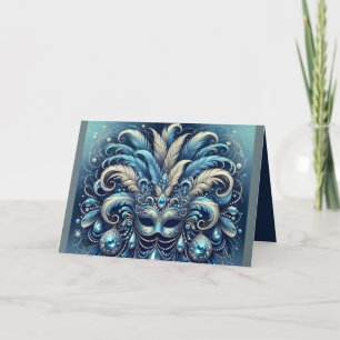 Blauw Veren Maskerade Masker Illustratie Kaart