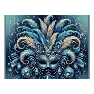 Blauw Veren Maskerade Masker Illustratie Perfect Poster