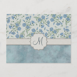 Blauw vergeet-me-niet Floral en Marmer met Monogra Briefkaart