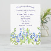 blauw Vergeet me niet Waterverf bruiloft Kaart (Staand voorkant)