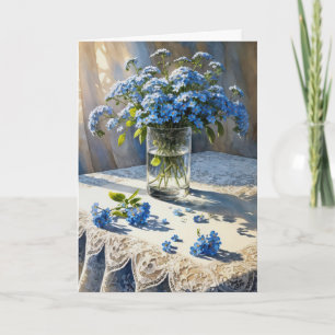 Blauw vergeet-mij-niet bloemboeket kaart