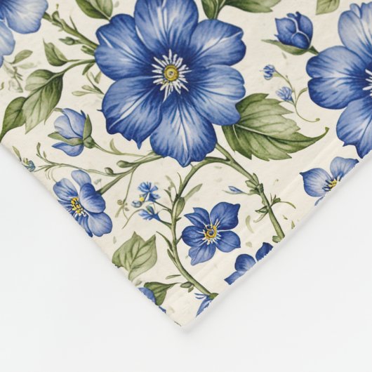 Blauw vergeet-mij-nietjes bloemenvlies fleece deken (Hoek)