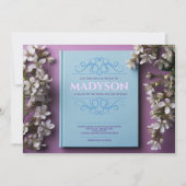 Blauw Verhaal Boek Hoesje Bat Mitzvah Party Kaart (Voorkant)