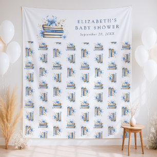Blauw Verhalenboek Baby Shower Achtergrond Wandkleed