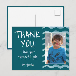 Blauw Verjaardag Bedankt Kids Foto Briefkaart