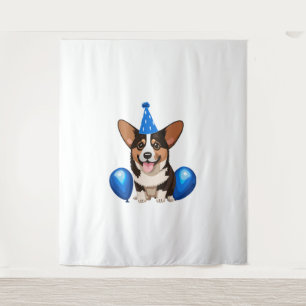Blauw Verjaardagspup Klassiek T-shirt Wandkleed