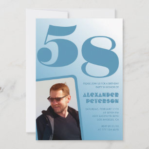 Blauw verloop 58ste verjaardagsuitnodigingen Manne Kaart