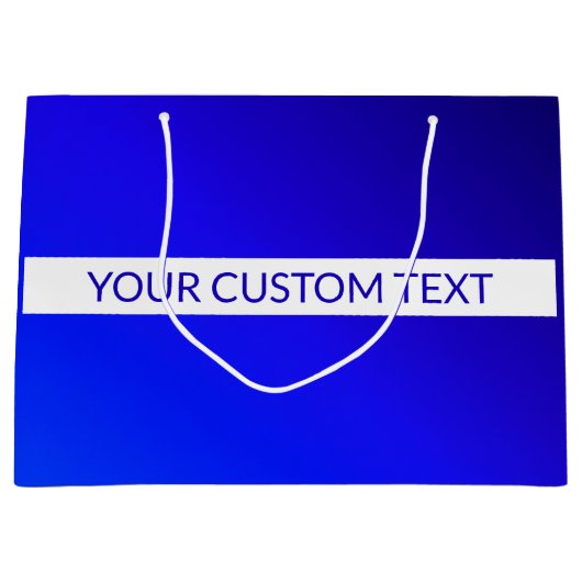 Blauw verloop en bewerkbare tekst op witte streep groot cadeauzakje (Voorkant)