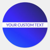 Blauw verloop en bewerkbare tekst op witte streep ronde sticker (Voorkant)