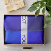 Blauw verloop en bewerkbare tekst op witte streep tissuepapier (Geschenk)